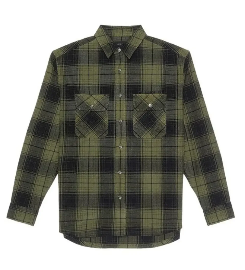 PURPLE BRAND Men's Plaid Flannel Shirt Size SMALL Green Black Heavyweight